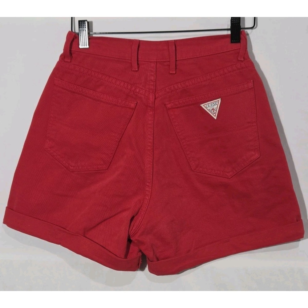 Y2K Guess High Rise Mom Jean Rolled Cuffed Shorts Red Sz 27 Denim Made In USA